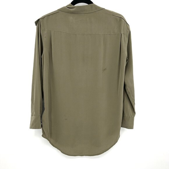 ALL SAINTS 100% Silk Army Green Pearl Snap Button Up Lightweight Blouse Size 0 - Picture 2 of 6
